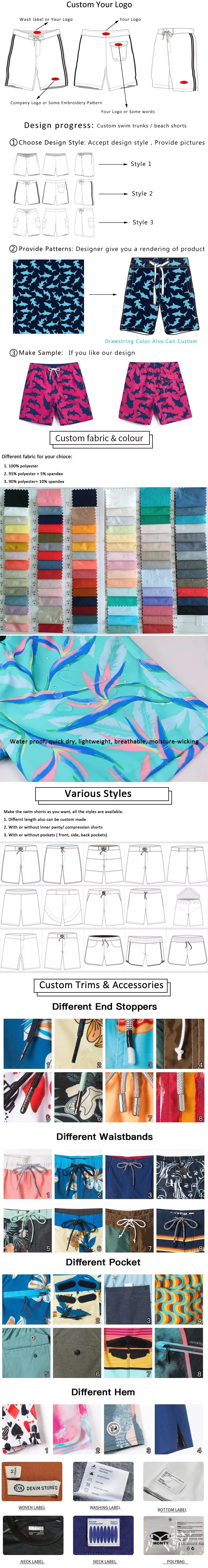 Custom Design Stretch Polyester Quick Dry Breathable Wholesale Beach Swim Board Shorts for Men