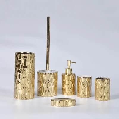 Fabrikpreis Luxus-Badezimmer-Accessoires-Set aus hochwertiger Goldgalvanik-Keramik für den täglichen Gebrauch im Hotelhaushalt