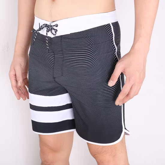 Kundenspezifisches Design, Stretch-Polyester, schnell trocknend, atmungsaktiv, Großhandel für Strand-Schwimmbrettshorts für Herren